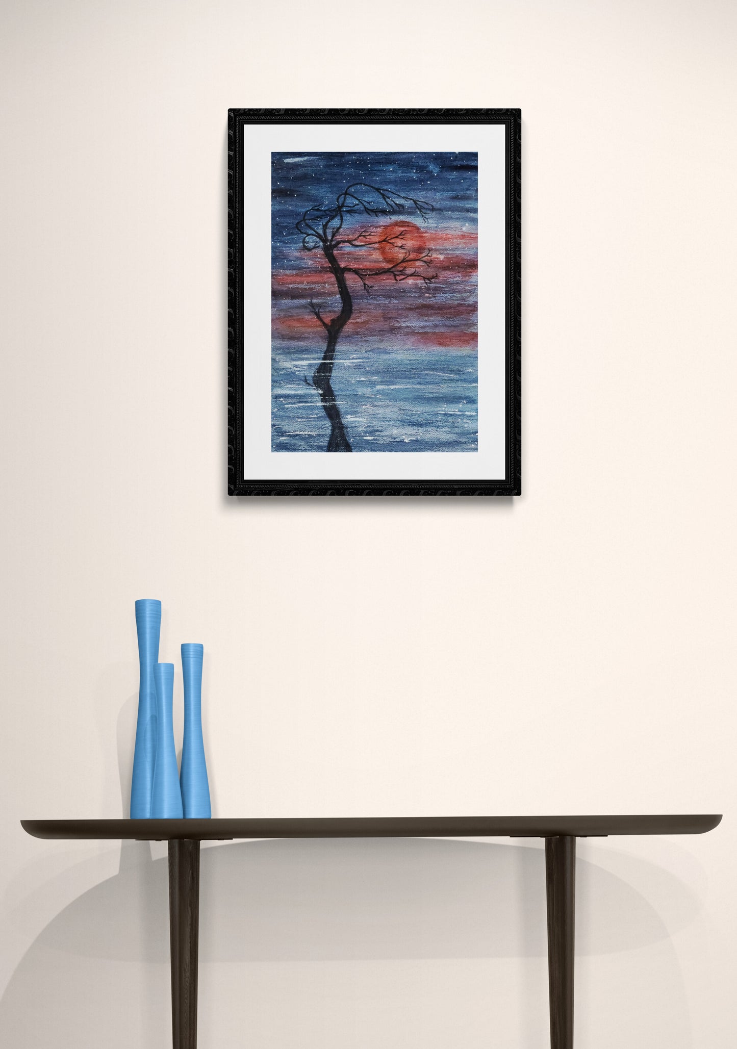 Blood Moon Caress watercolor painting
