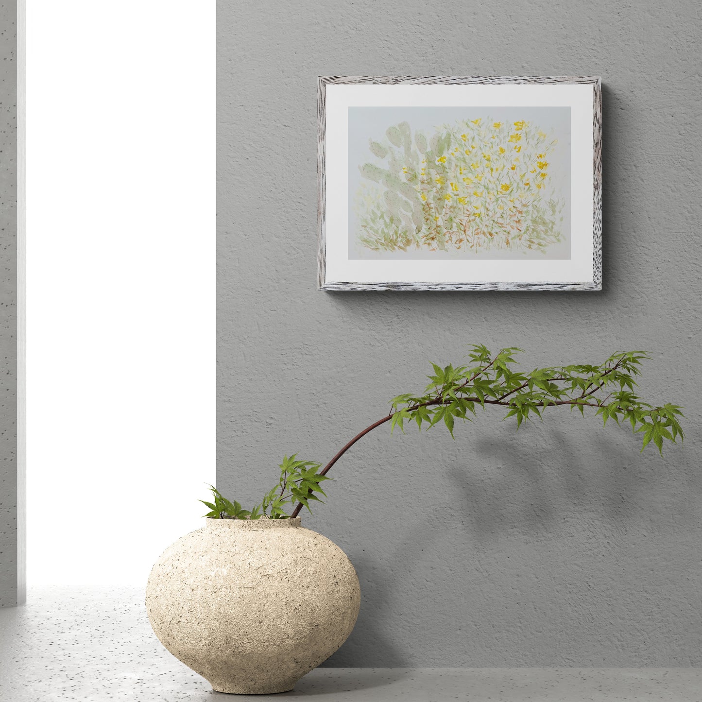 Prickly Pear with Wildflowers watercolor painting