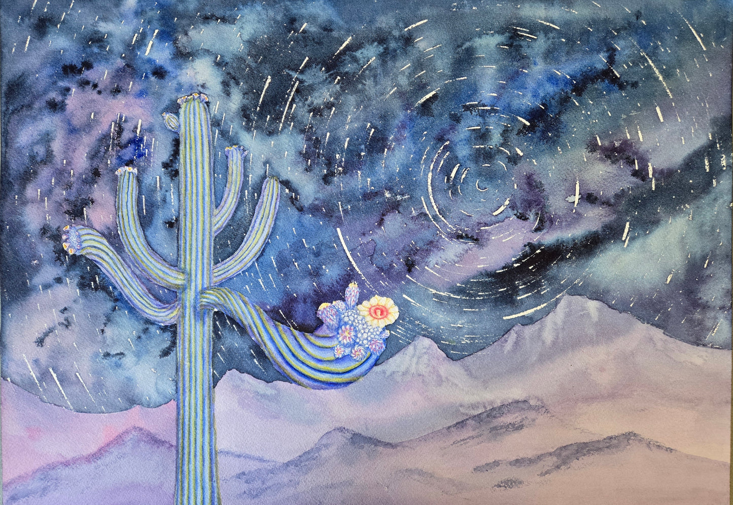 Saguaro Blooms Watercolor Painting