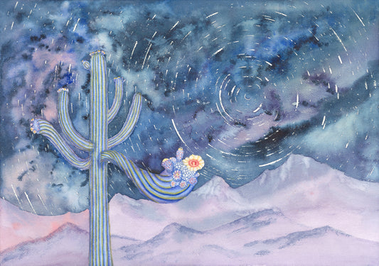 Saguaro Blooms Watercolor Painting