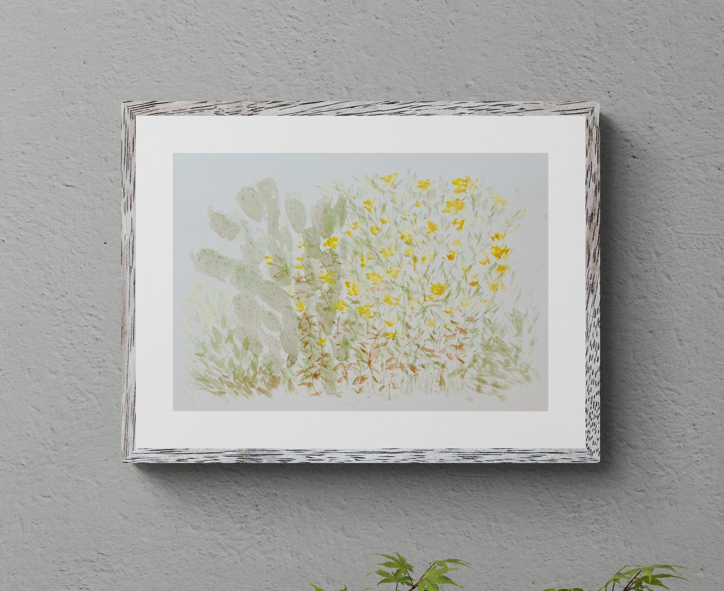 Prickly Pear with Wildflowers watercolor painting